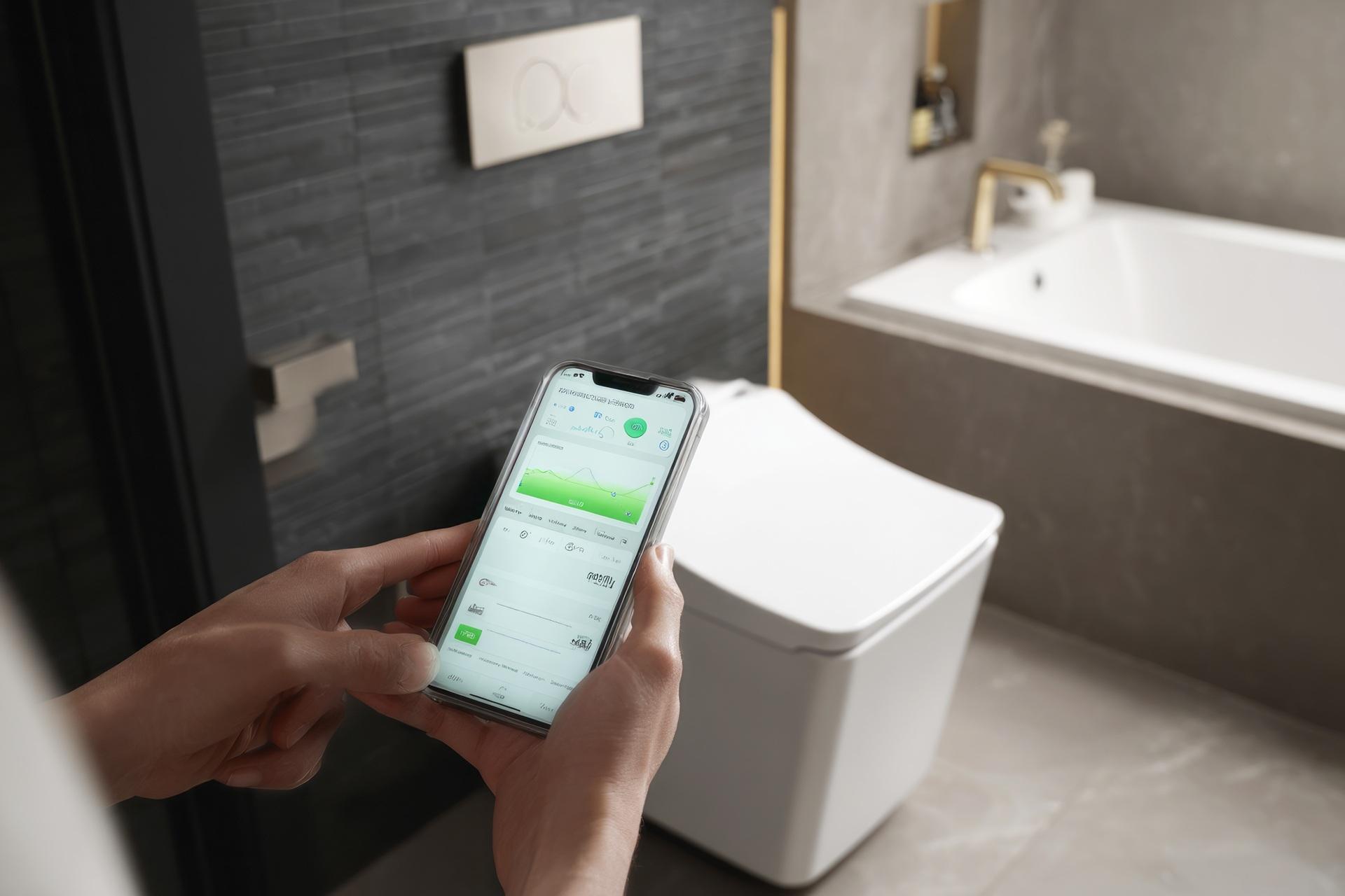 Smartphone steuert modernes WC im Badezimmer | Enthärtungsanlage